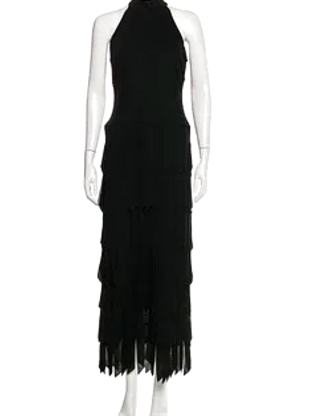 Tadashi Shoji Black Sleeveless Fringe-Panel Maxi Dress